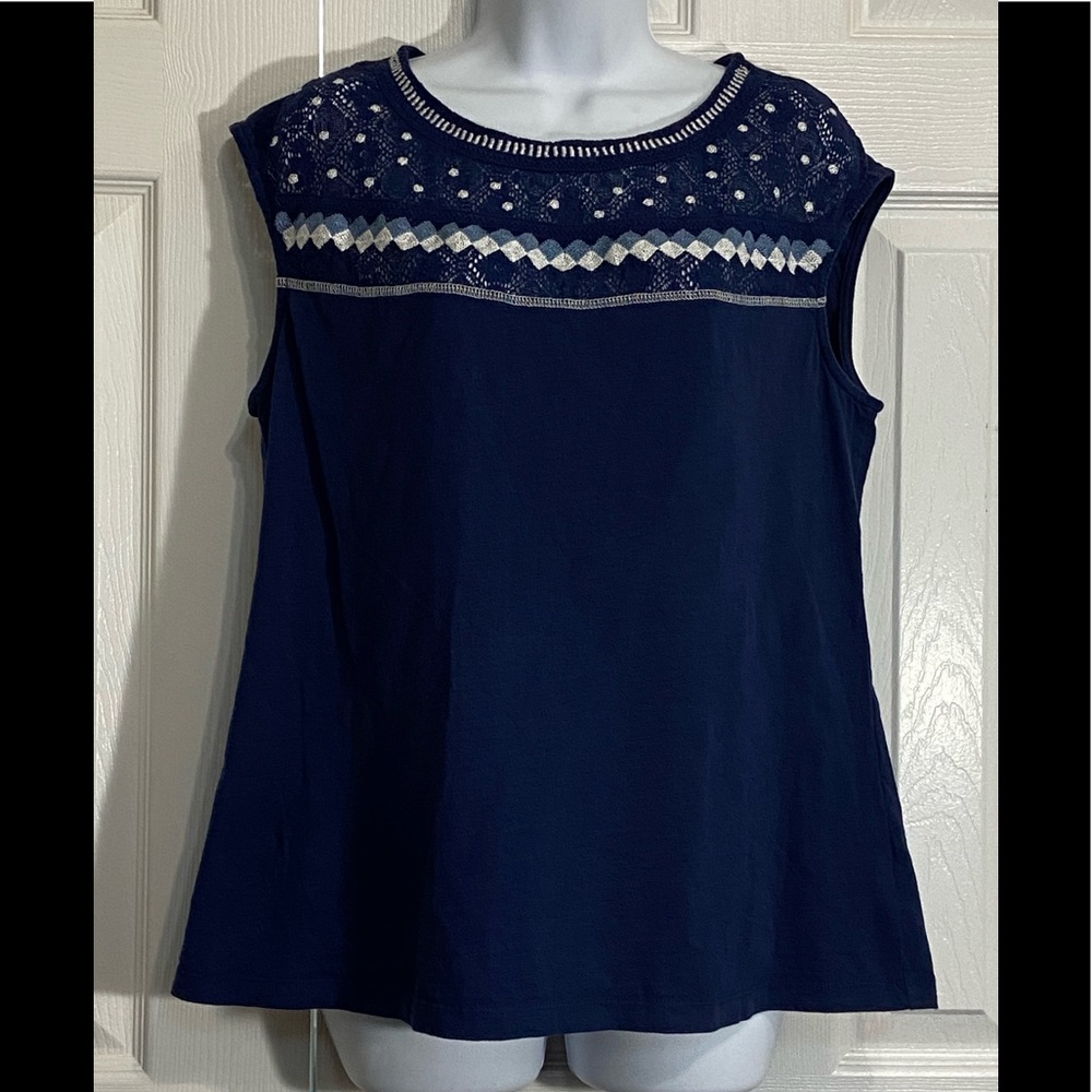 Navy Embroidered Tank Top